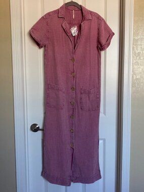 Free People Almeda Maxi Shirt Dress/Tunic/Cover Up Pink Size XS